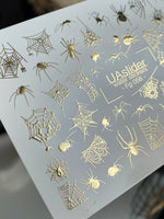 Nail Water Decal Fg-056 | Water Slide Nail Decals Halloween Spiders | Gold Spider Web Nail Tattoos - UASLIDER