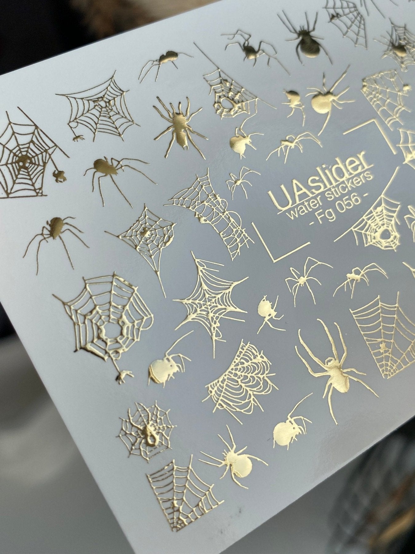 Nail Water Decal Fg-056 | Water Slide Nail Decals Halloween Spiders | Gold Spider Web Nail Tattoos - UASLIDER