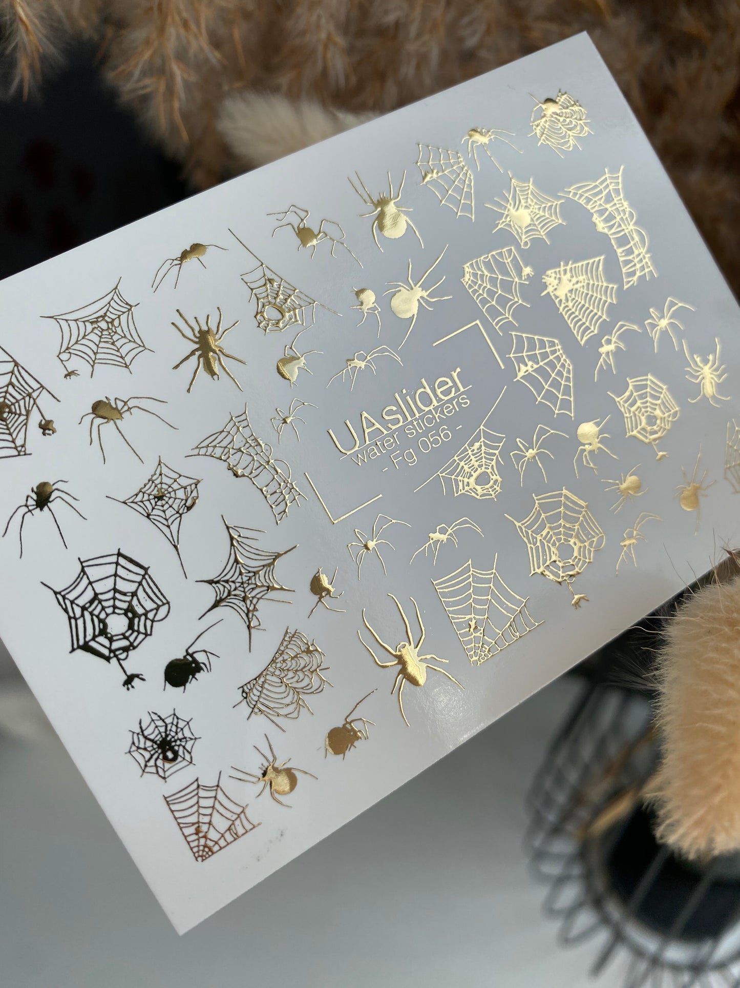 Nail Water Decal Fg-056 | Water Slide Nail Decals Halloween Spiders | Gold Spider Web Nail Tattoos
