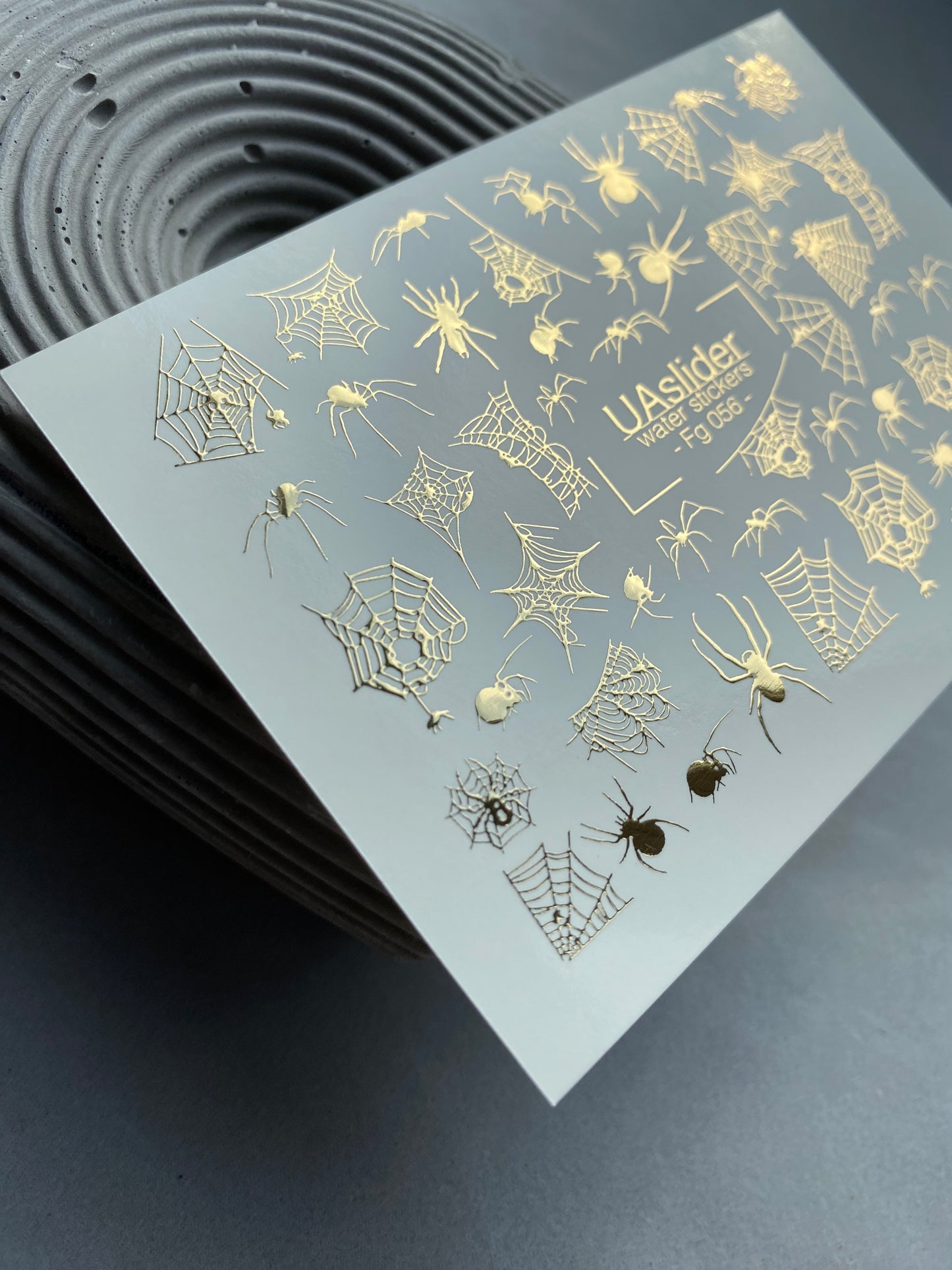 Nail Water Decal Fg-056 | Water Slide Nail Decals Halloween Spiders | Gold Spider Web Nail Tattoos