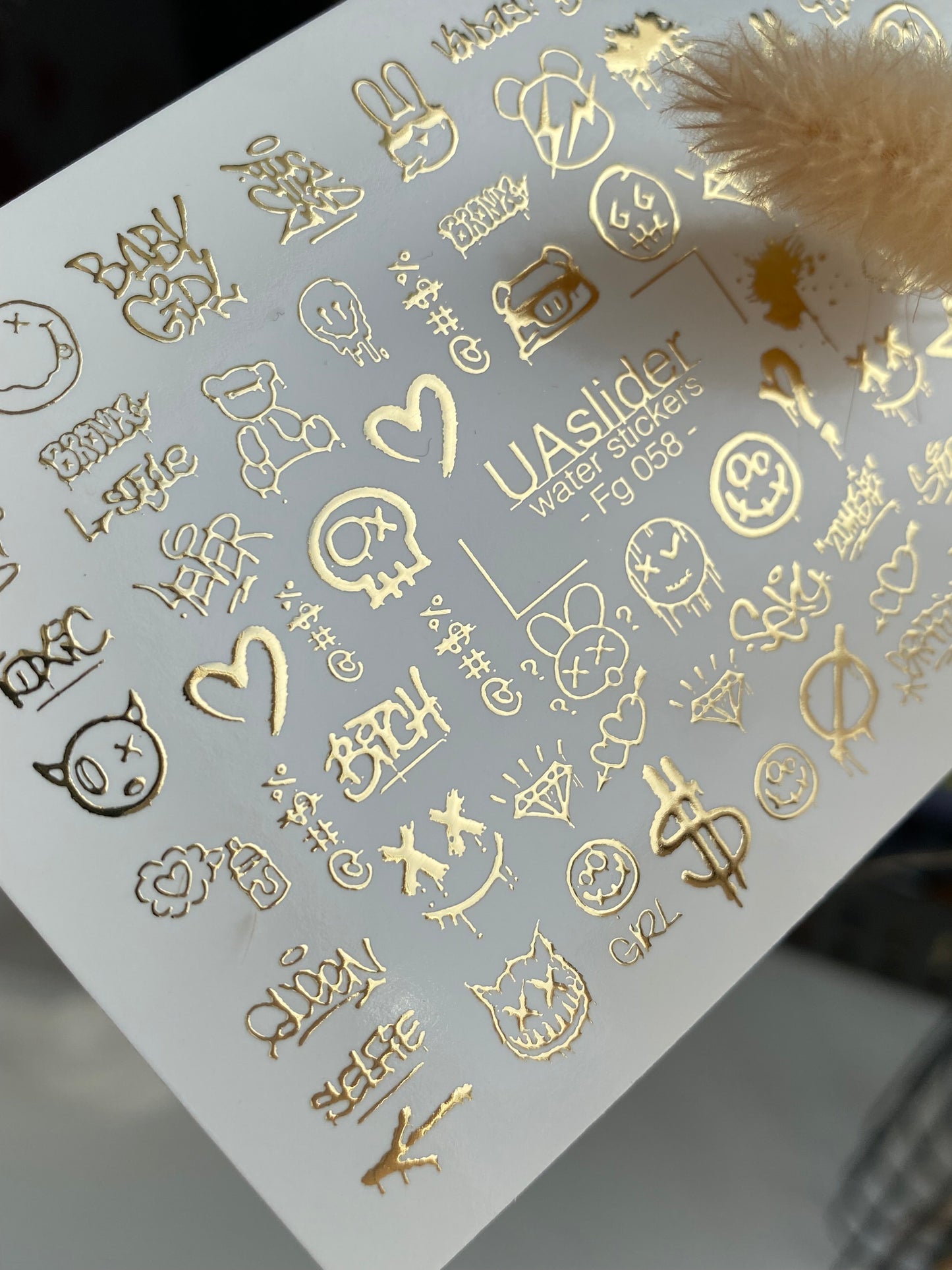 Nail Water Decal Fg-058 | Water Slide Nail Decals Graffiti Gold | Street Style Nail Tattoos with Emoji