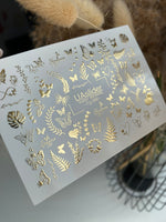 Nail Water Decal Fg-060 | Gold Foil Water Slide Nail Decals | Butterflies & Leaves - UASLIDER