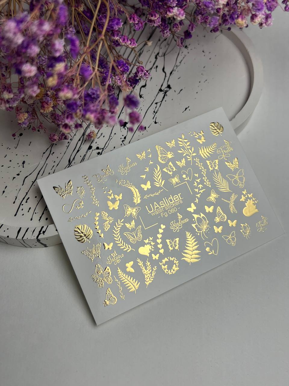 Nail Water Decal Fg-060 | Gold Foil Water Slide Nail Decals | Butterflies & Leaves