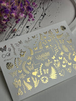 Nail Water Decal Fg-060 | Gold Foil Water Slide Nail Decals | Butterflies & Leaves - UASLIDER