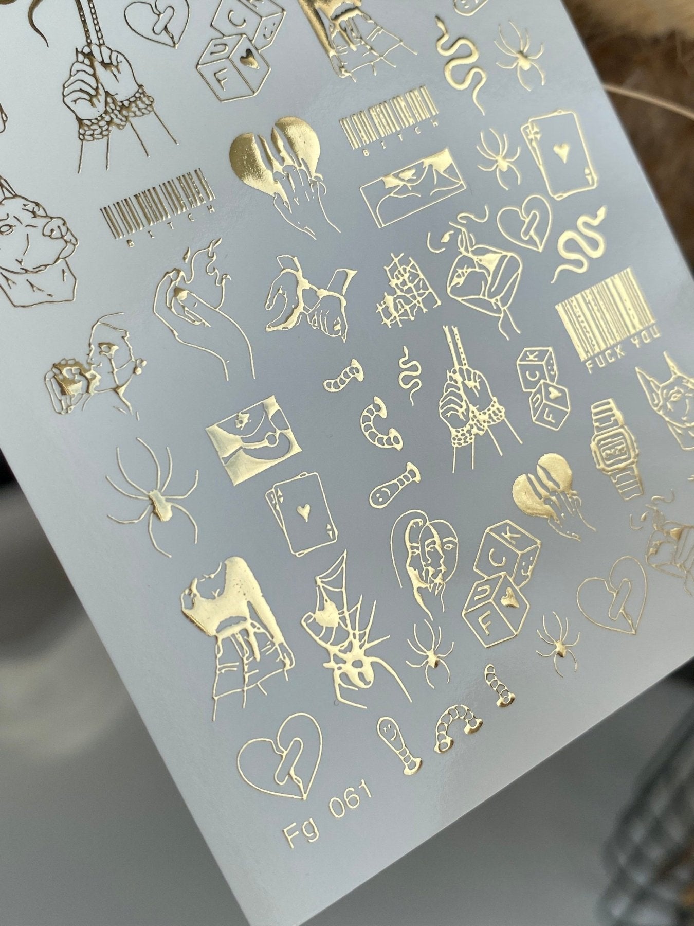 Nail Water Decal Fg-061 | Gold Foil Water Slide Nail Decals | Edgy Tattoo-Inspired Art - UASLIDER
