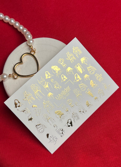 Nail Water Decal Fg-062 | Gold Foil Water Slide Nail Decals | Fashion Sketch Figures