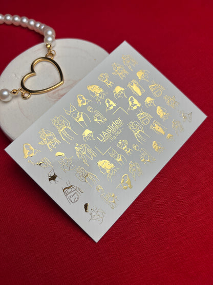 Nail Water Decal Fg-062 | Gold Foil Water Slide Nail Decals | Fashion Sketch Figures