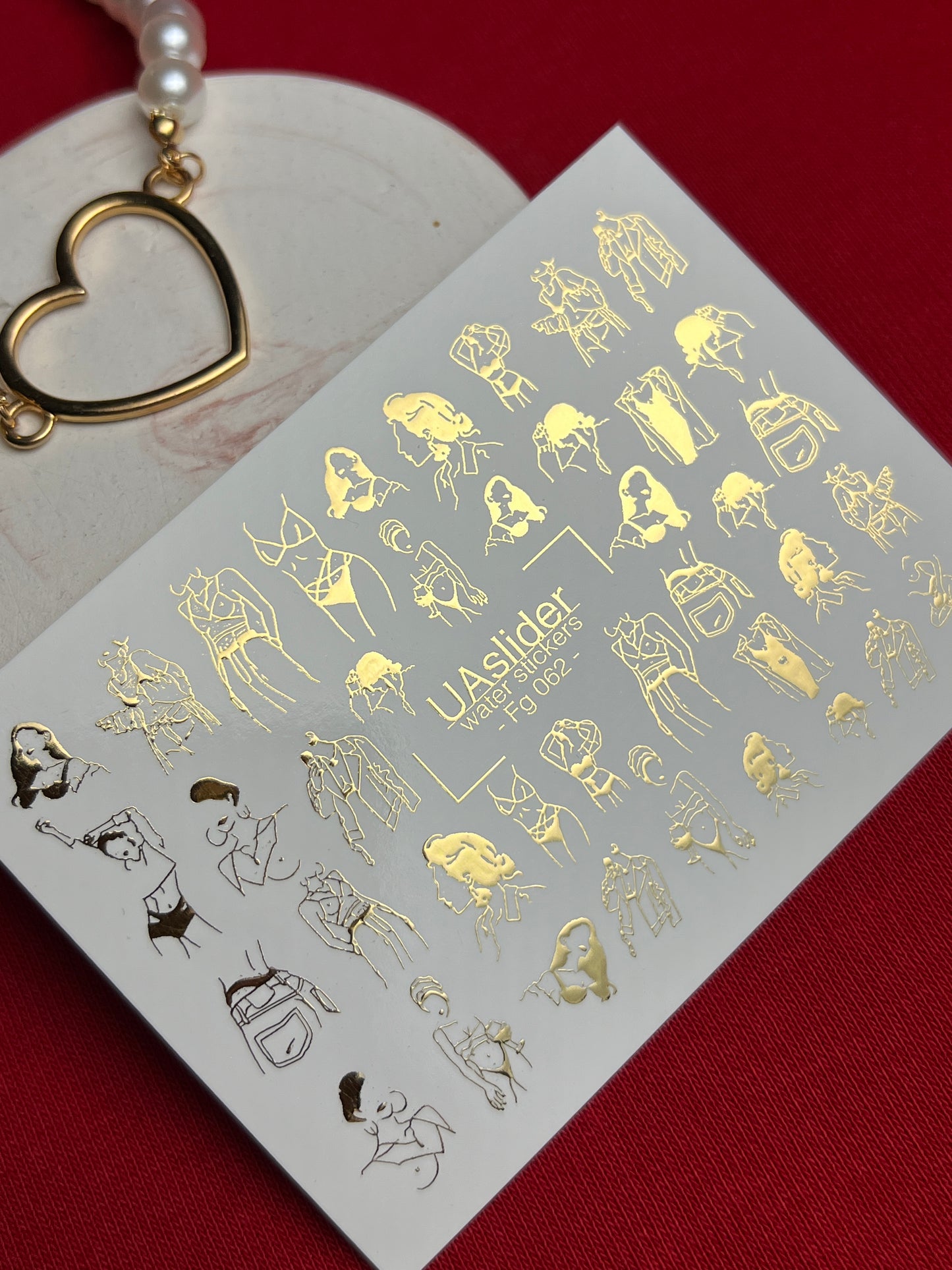 Nail Water Decal Fg-062 | Gold Foil Water Slide Nail Decals | Fashion Sketch Figures