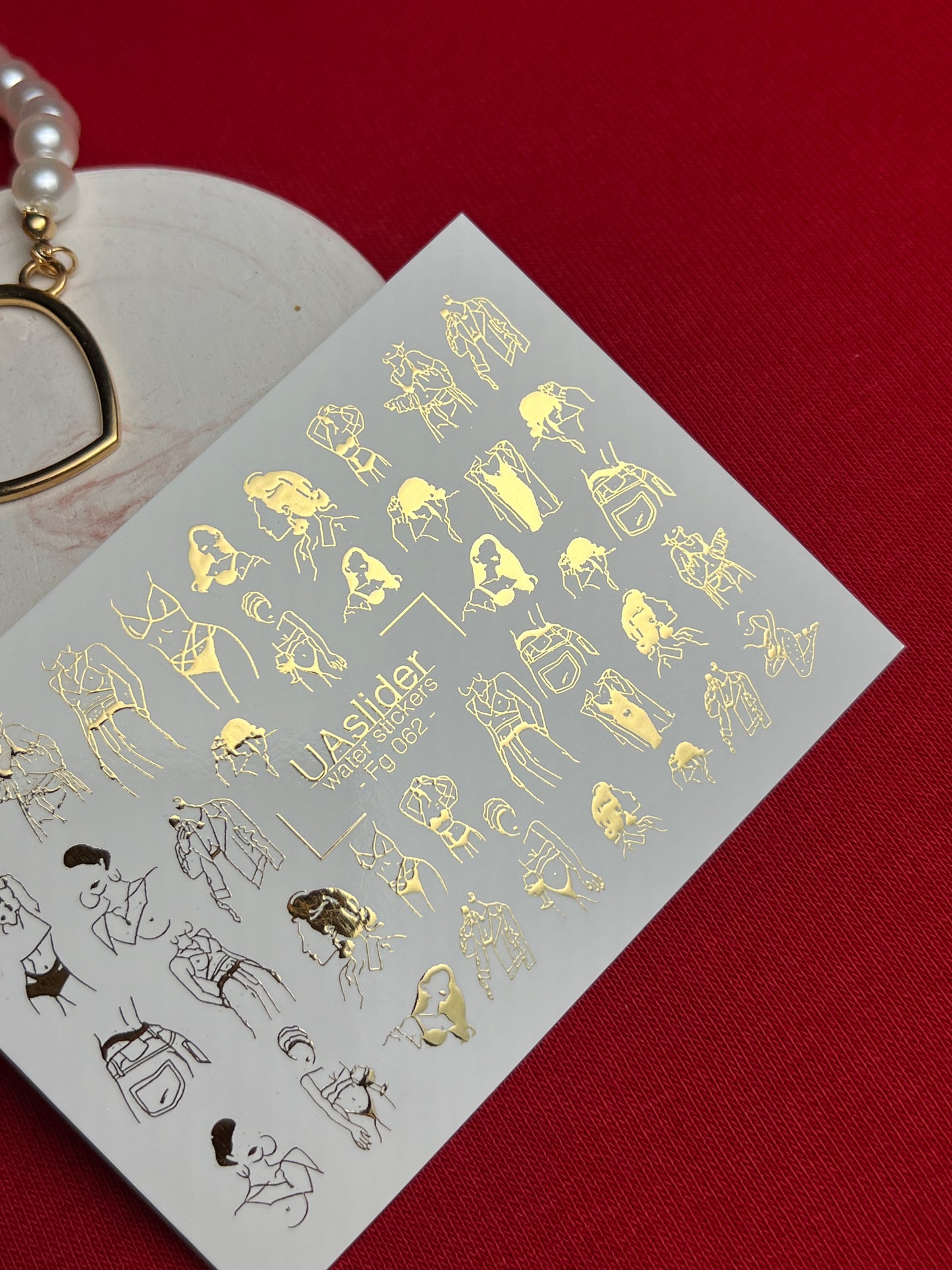 Nail Water Decal Fg-062 | Gold Foil Water Slide Nail Decals | Fashion Sketch Figures