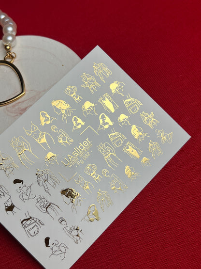 Nail Water Decal Fg-062 | Gold Foil Water Slide Nail Decals | Fashion Sketch Figures