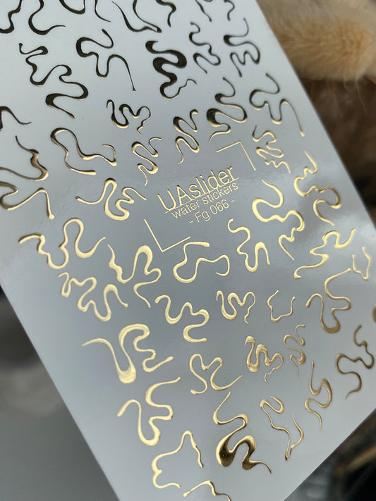 Nail Water Decal Fg-066 | Gold Foil Water Slide Nail Decals | Abstract Fluid Waves