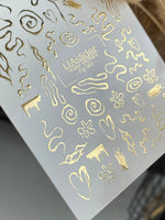 Nail Water Decal Fg-067 | Gold Foil Water Slide Nail Decals | Abstract Doodles & Symbols - UASLIDER