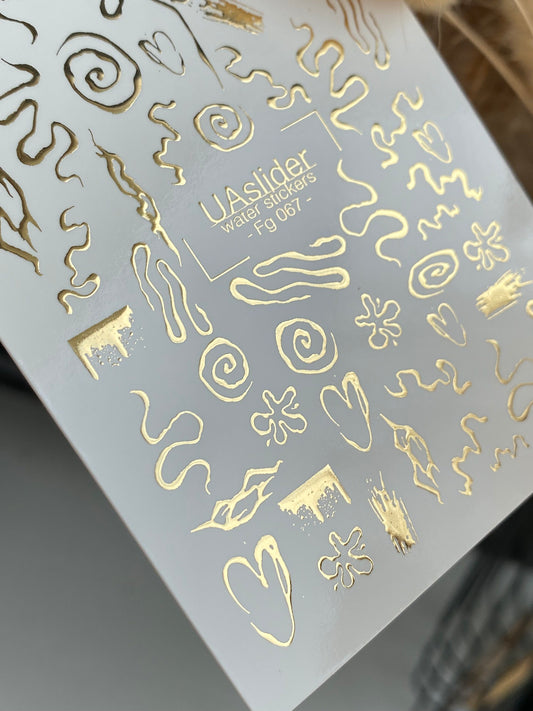 Nail Water Decal Fg-067 | Gold Foil Water Slide Nail Decals | Abstract Doodles & Symbols
