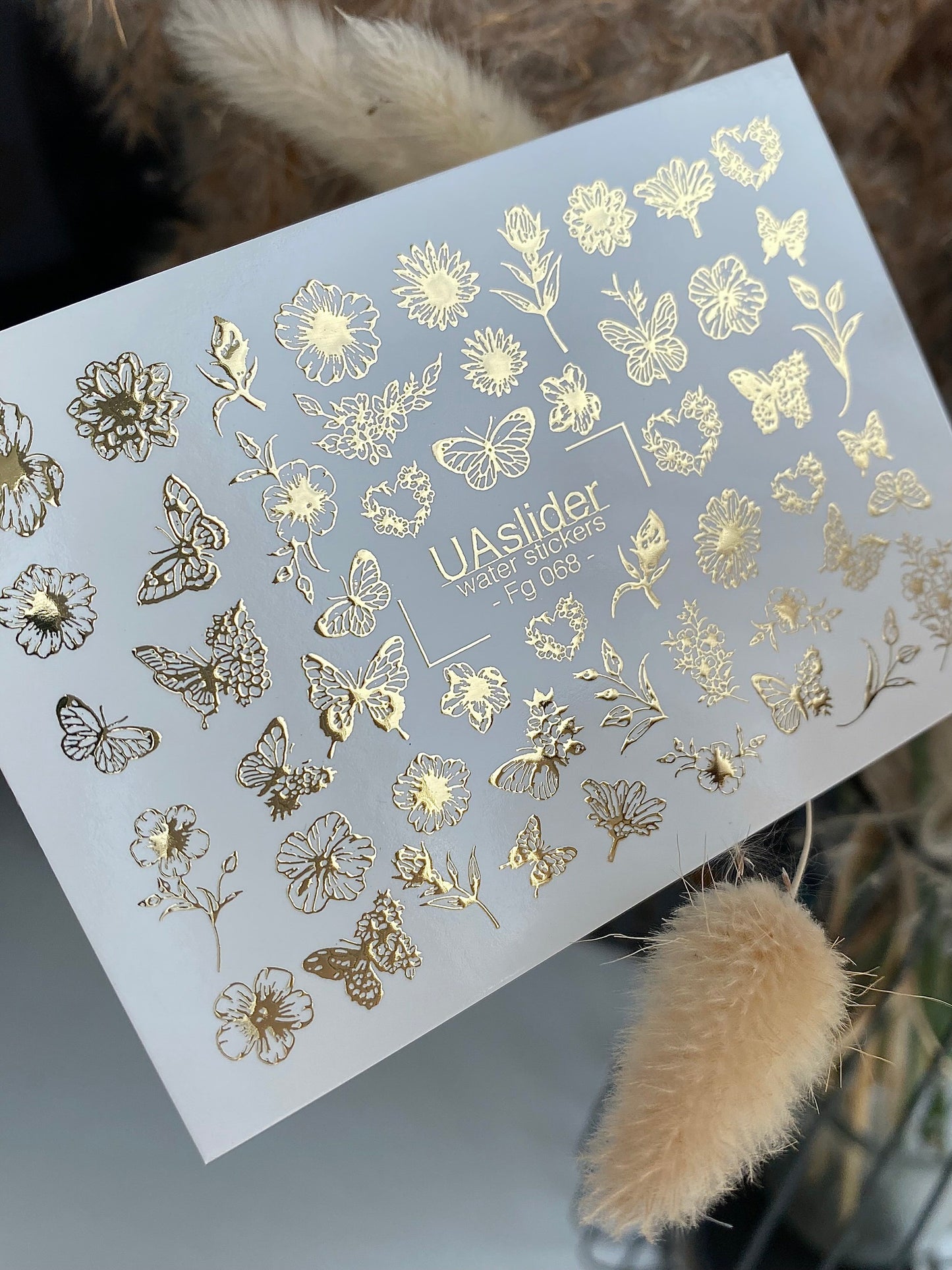 Adesivi per unghie ad acqua Fg-068 | Adesivi per unghie a trasferimento ad acqua con foglia oro | Fiori e farfalle