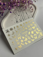 Nail Water Decal Fg-068 | Gold Foil Water Slide Nail Decals | Flowers & Butterflies - UASLIDER