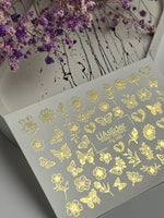 Nail Water Decal Fg-068 | Gold Foil Water Slide Nail Decals | Flowers & Butterflies - UASLIDER