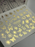 Nail Water Decal Fg-068 | Gold Foil Water Slide Nail Decals | Flowers & Butterflies - UASLIDER