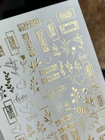 Nail Water Decal Fg-069 | Gold Foil Water Slide Nail Decals | Floral Frames & Love Motifs - UASLIDER