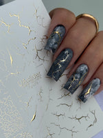 Gold Nail Decals — Cracked Earth & Lightning Gold Foil Texture | Fg-076