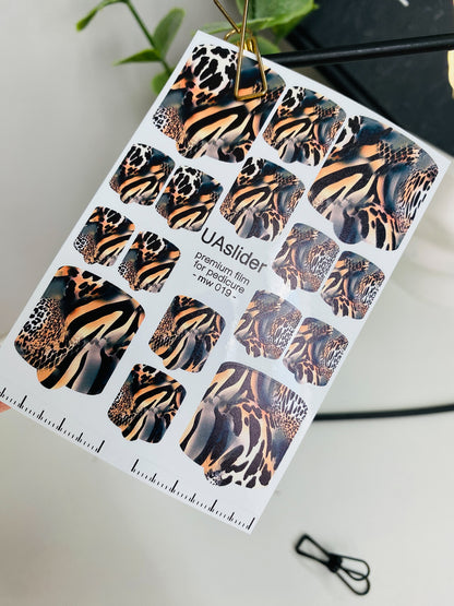 Pedicure nail wrap films mw-019 | Nail Wrap Films for Pedicure | Animal Print Mix Design