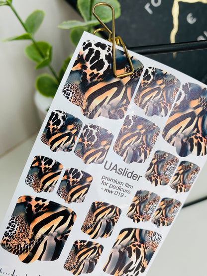 Pedicure nail wrap films mw-019 | Nail Wrap Films for Pedicure | Animal Print Mix Design