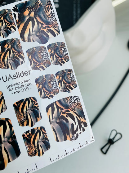Pedicure nail wrap films mw-019 | Nail Wrap Films for Pedicure | Animal Print Mix Design