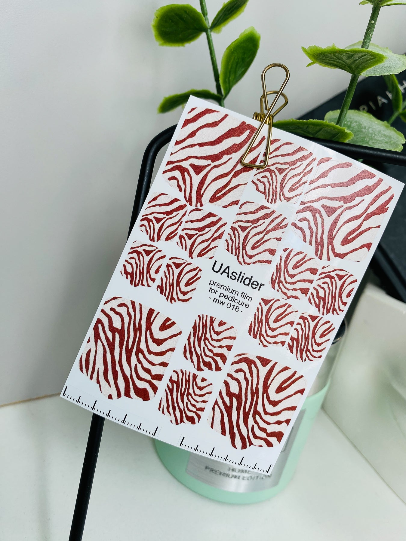 Pedicure nail wrap films mw-018 | Nail Wrap Films for Pedicure | Red Zebra Pattern Design