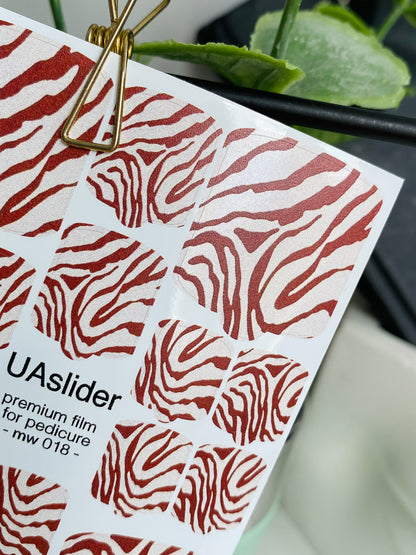 Pedicure nail wrap films mw-018 | Nail Wrap Films for Pedicure | Red Zebra Pattern Design