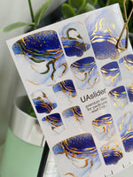 Pedicure nail wrap films mwf-018 | Nail Wrap Films for Pedicure | Blue White Marble with Gold Foil