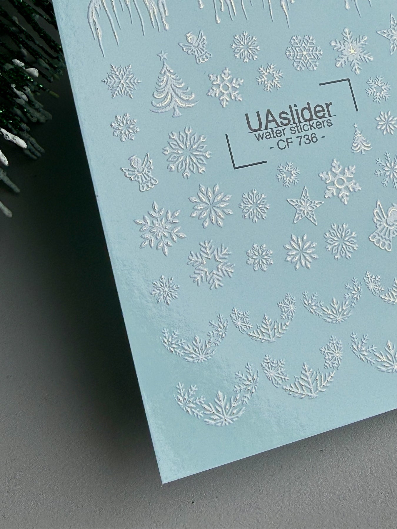 Nail Water Decal CF-736 | Water Slide Nail Decals | Silver Snowflakes and Icicles Design