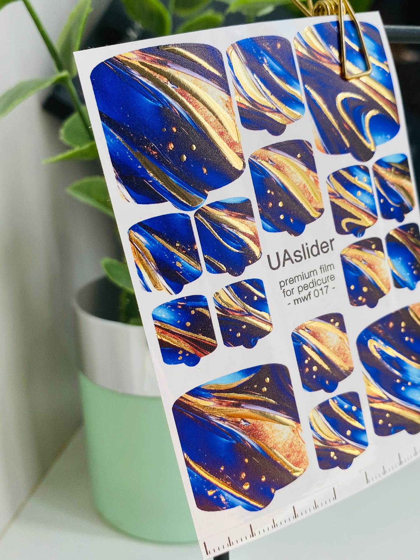 Pedicure nail wrap films mwf-017 | Nail Wrap Films for Pedicure | Deep Blue Marble with Gold Foil