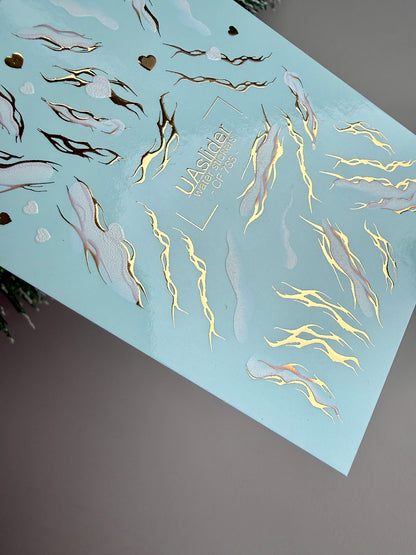 Nail Water Decal CF-733 | Water Slide Nail Decals | Gold Flame and Ice Smoke Design