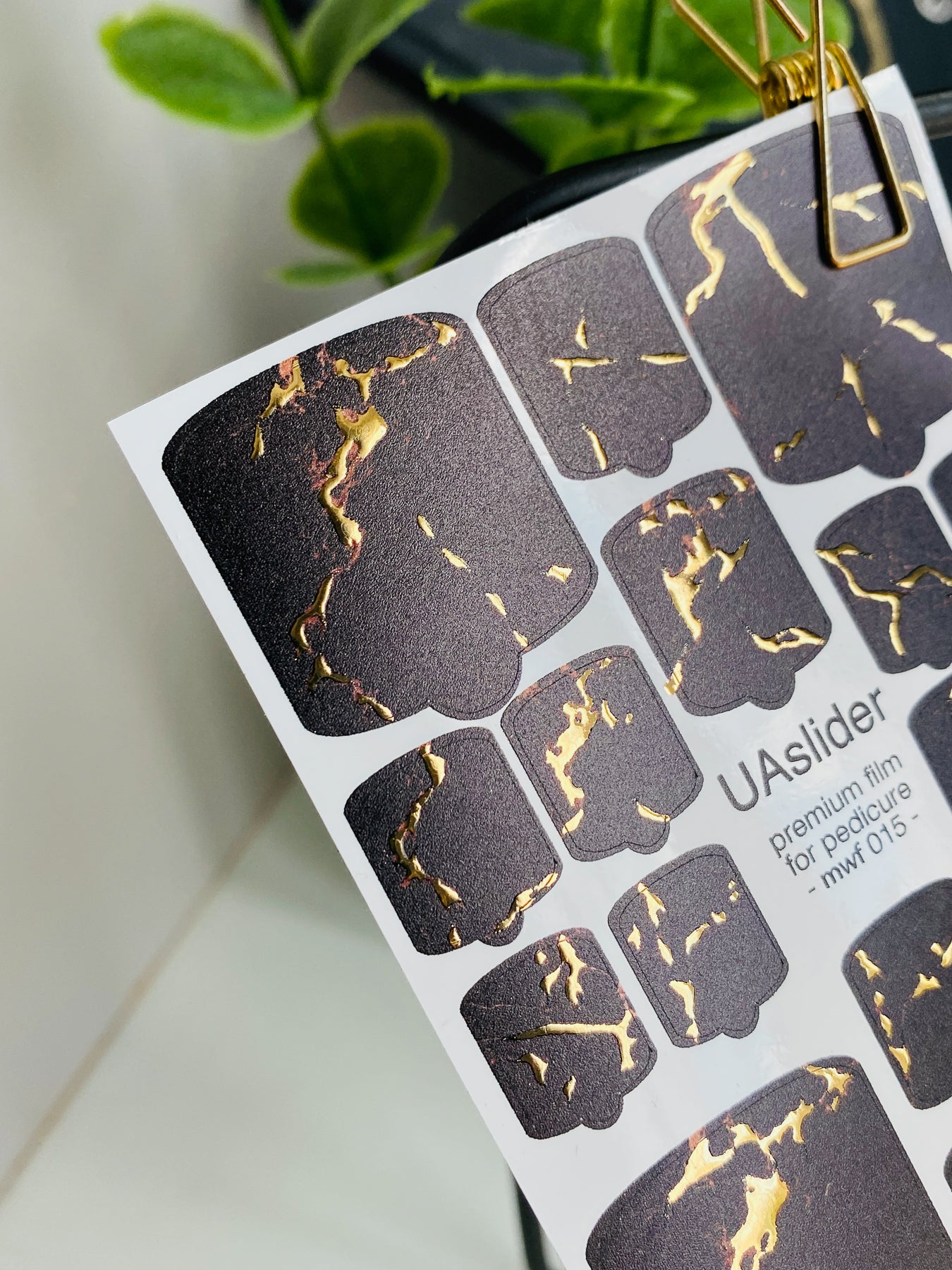 Pedicure nail wrap films mwf-015 | Nail Wrap Films for Pedicure | Black Marble with Gold Foil