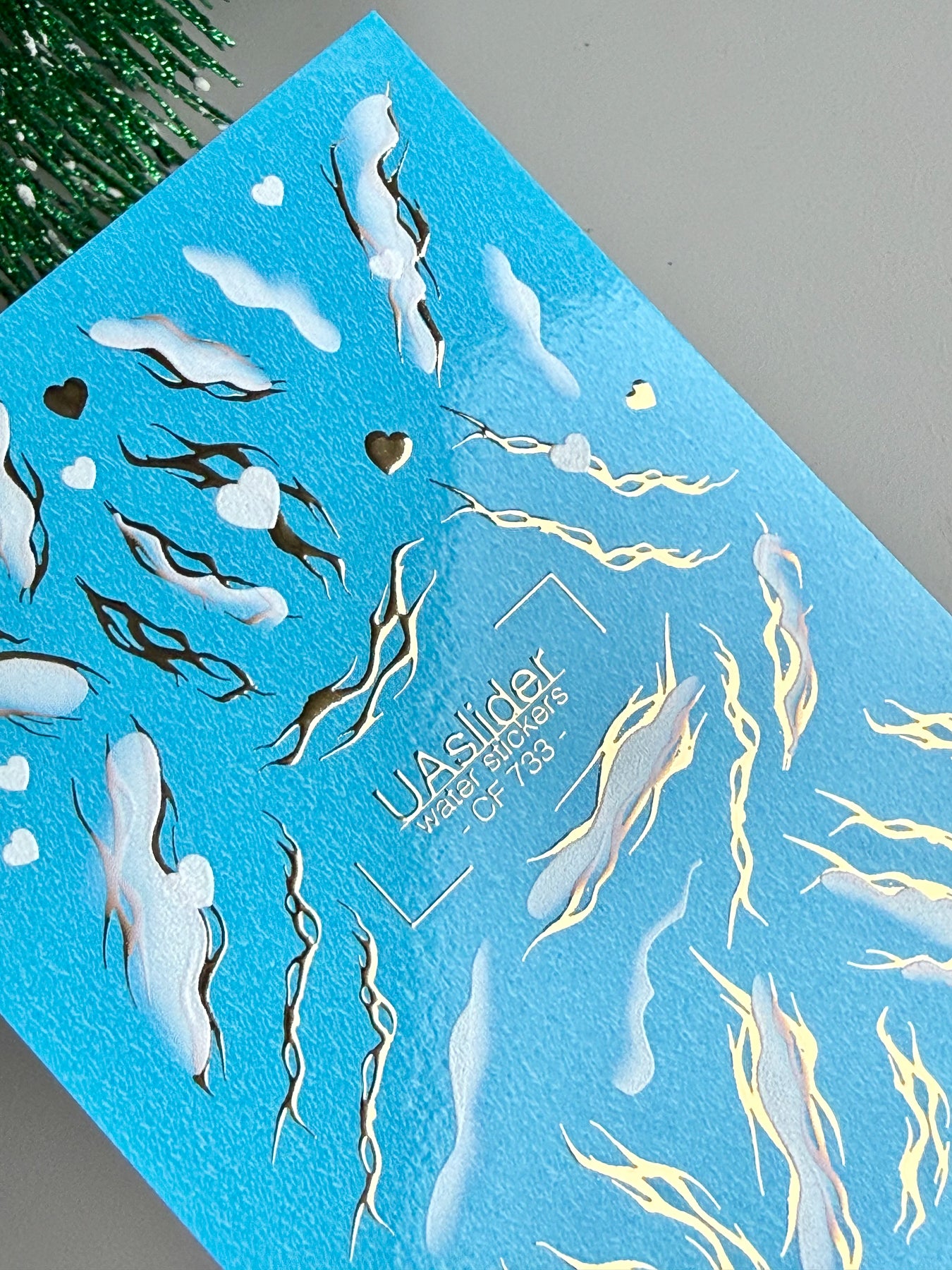 Nail Water Decal CF-733 | Water Slide Nail Decals | Gold Flame and Ice Smoke Design