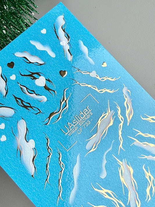 Nail Water Decal CF-733 | Water Slide Nail Decals | Gold Flame and Ice Smoke Design