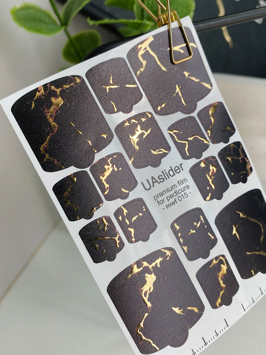 Pedicure nail wrap films mwf-015 | Nail Wrap Films for Pedicure | Black Marble with Gold Foil