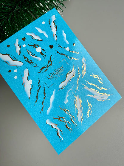 Nail Water Decal CF-733 | Water Slide Nail Decals | Gold Flame and Ice Smoke Design