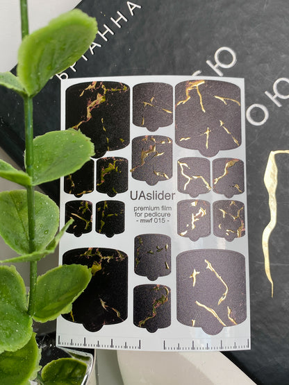 Pedicure nail wrap films mwf-015 | Nail Wrap Films for Pedicure | Black Marble with Gold Foil
