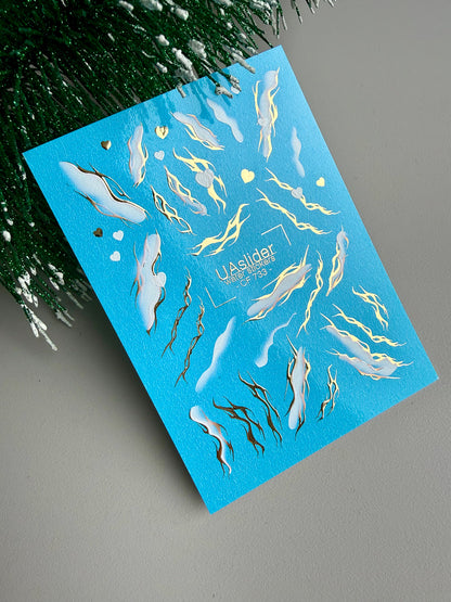 Nail Water Decal CF-733 | Water Slide Nail Decals | Gold Flame and Ice Smoke Design