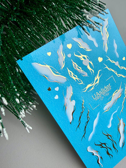 Nail Water Decal CF-733 | Water Slide Nail Decals | Gold Flame and Ice Smoke Design