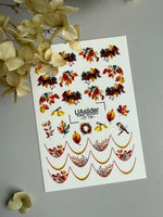 Nail Water Decal CF-735 | Water Slide Nail Decals | Autumn Leaves and Birds Design