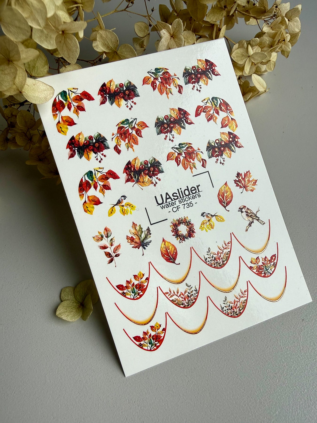 Nail Water Decal CF-735 | Water Slide Nail Decals | Autumn Leaves and Birds Design
