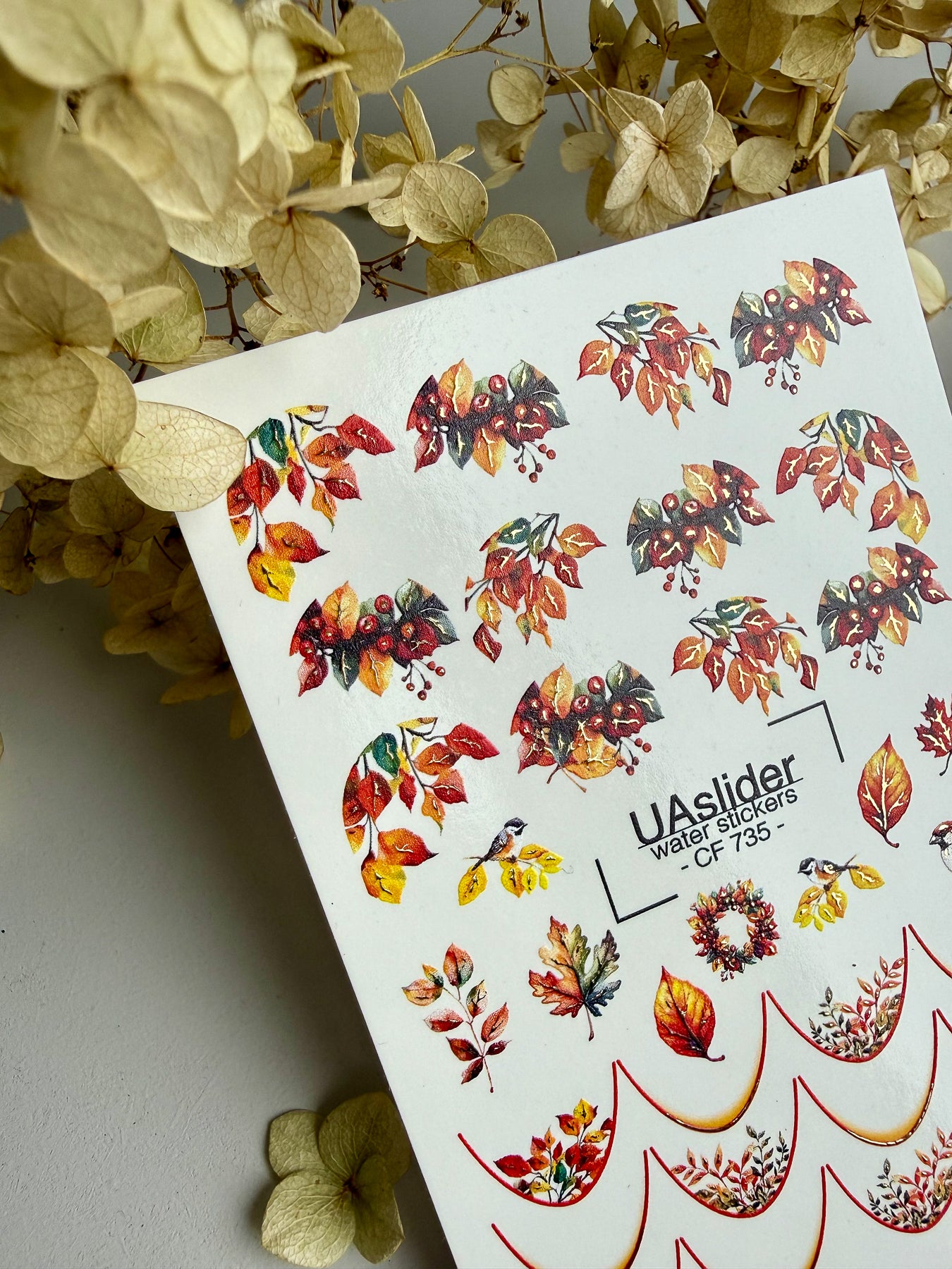 Nail Water Decal CF-735 | Water Slide Nail Decals | Autumn Leaves and Birds Design