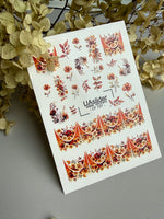 Nail Water Decal CF-727 | Water Slide Nail Decals | Warm Autumn Floral Nail Art with Golden Arches