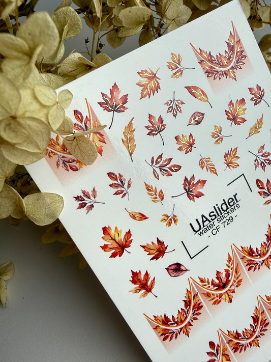 Nail Water Decal CF-729 | Water Slide Nail Decals | Autumn Leaves Nail Art with Gradient Design