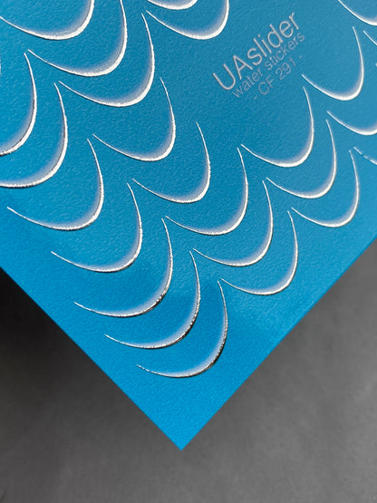 Nagų vandens lipdukas CF-291 | Minimalistiniai vandens slydimo nagų lipdukai | Sidabriniai pusmėnuliai prancūziškiems nagų galiukams