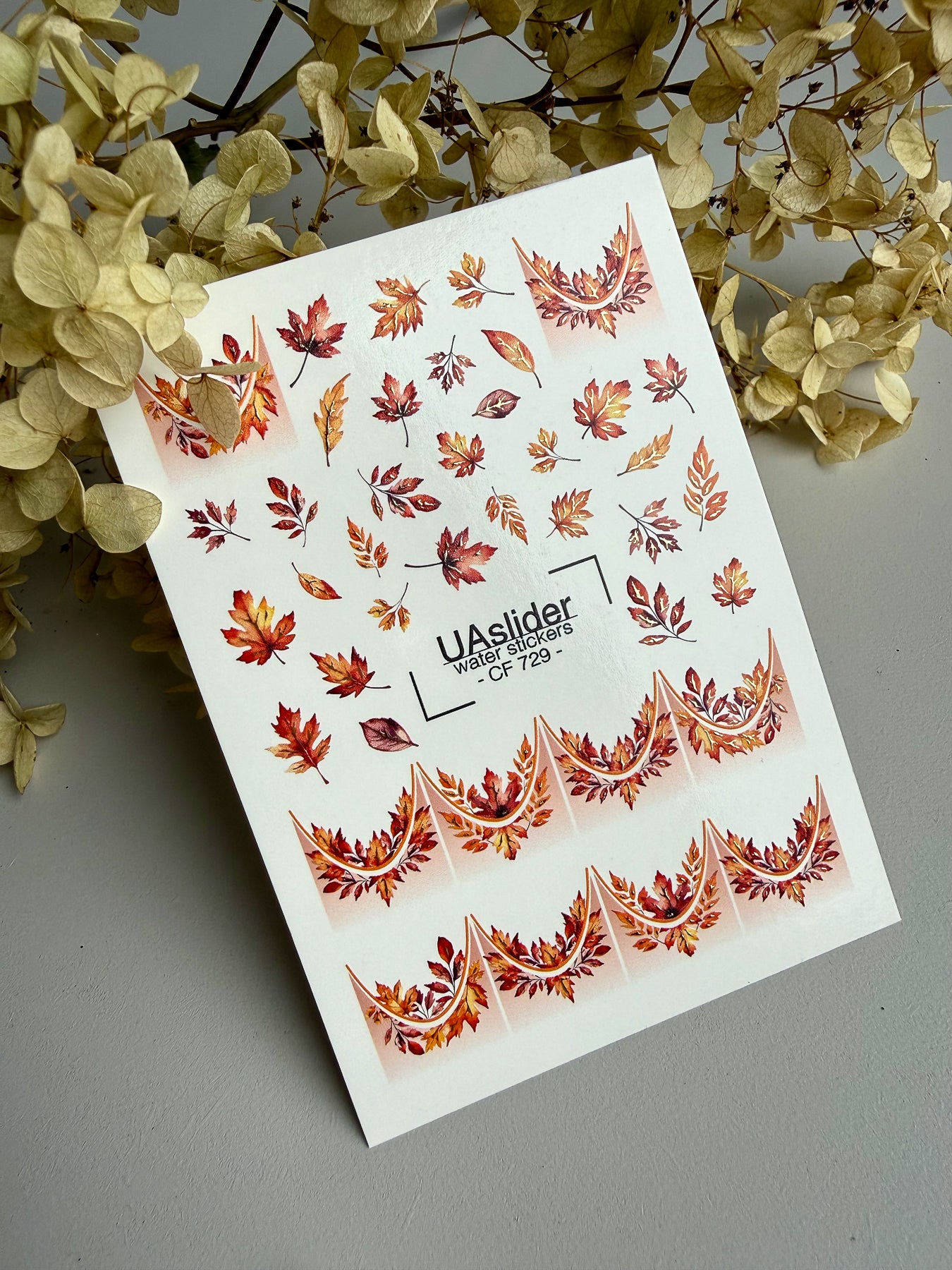 Nálepka na nehty CF-729 | Vodní nálepky na nehty | Podzimní listy nail art s přechodovým designem