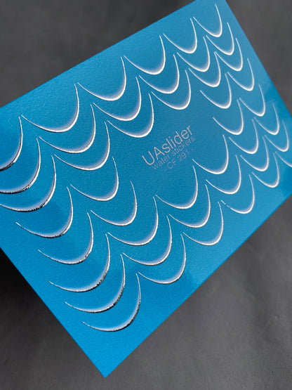 Nagų vandens lipdukas CF-291 | Minimalistiniai vandens slydimo nagų lipdukai | Sidabriniai pusmėnuliai prancūziškiems nagų galiukams