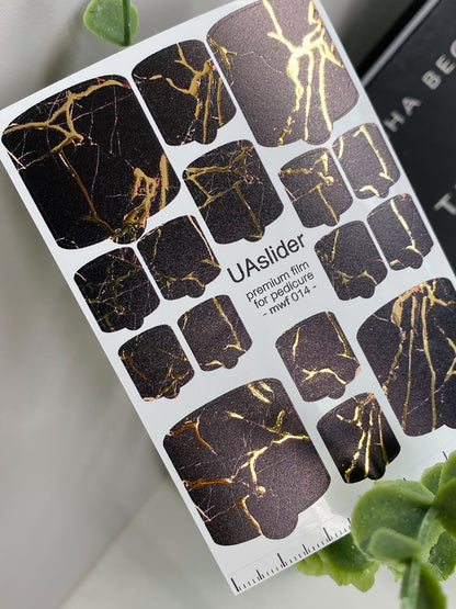 Pedicure nail wrap films mwf-014 | Nail Wrap Films for Pedicure | Chocolate Marble with Gold Foil