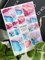 Pedicure nail wrap films mwf-011 | Nail Wrap Films for Pedicure | Pink Blue Marble with Gold Foil